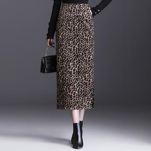 al2190秋冬新款高腰侧开叉包臀裙一步裙豹纹裙