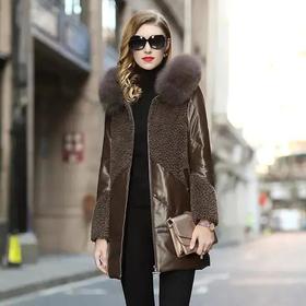 JXG-海宁真皮羽绒服女绵羊皮狐狸毛领真皮皮衣皮毛一体