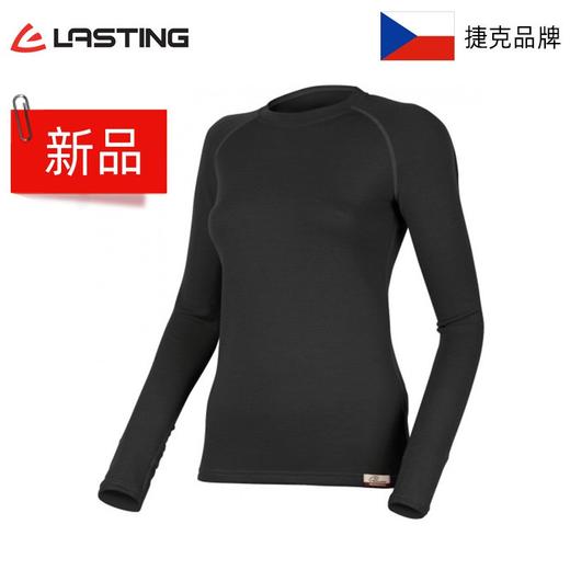新品LENA秋冬女款 捷克Lasting16微米超细美利奴羊毛 黑色圆领长袖 商品图0
