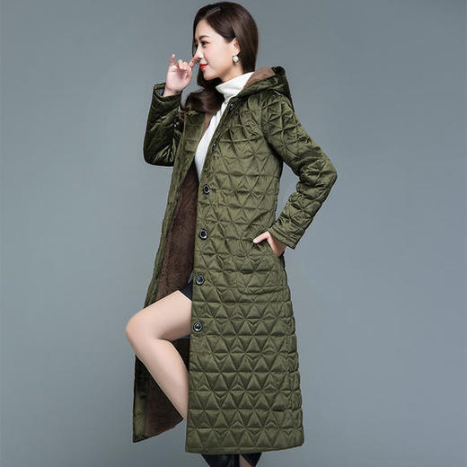 妃子笑1808冬季简约加绒加厚连帽棉袄 商品图1