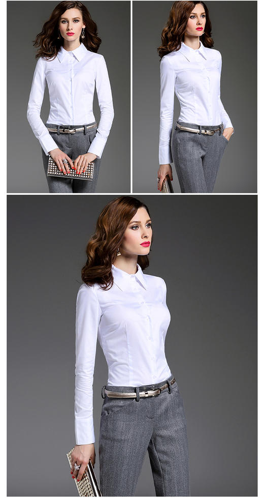 J6230001 颈袖添香春夏新款白色气质OL修身长袖职业装白衬衣 女 商品图1