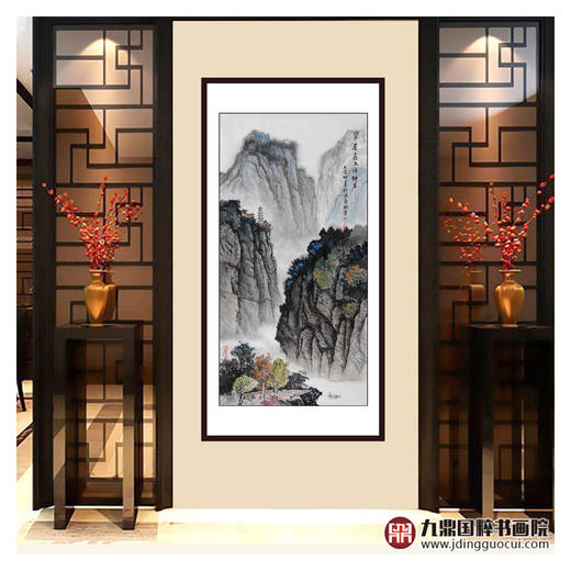 王功学《翠崖矗立传钟声》68*138cm 山水竖幅作品 玄关/办公室挂画 商品图2