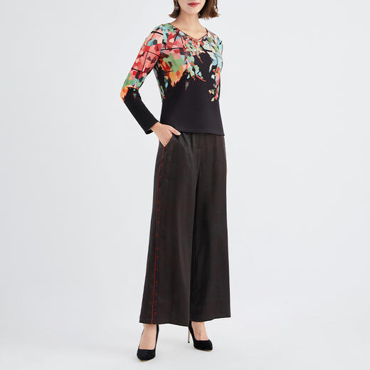 TANGY Collection 天意精品 暮禅系列 经典线迹香云纱长裤 莨绸休闲裤 L204506 商品图0