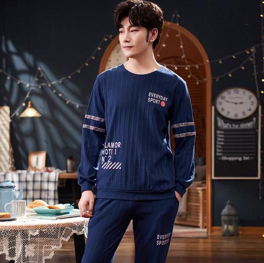 【服饰鞋包】*男士睡衣套装秋冬季长袖纯棉加厚双面抽条套头运动休闲家居服 商品图2