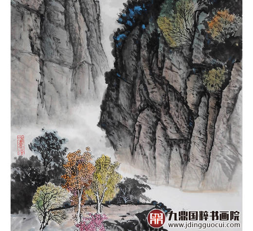 王功学《翠崖矗立传钟声》68*138cm 山水竖幅作品 玄关/办公室挂画 商品图5