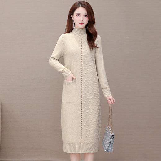 YWE-LRX-X759 高领长袖加厚气质针织毛衣连衣裙 商品图0