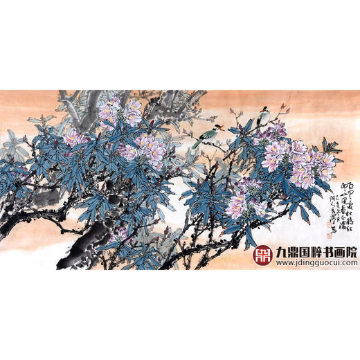 杨秀泽《百里处杜鹃红》68*138cm 花鸟横幅作品 茶室/卧室挂画 商品图1