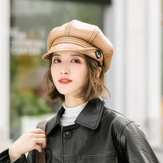 纽扣设计感八角帽贝雷帽女秋冬天百搭网红潮ins复古英伦帽子 商品图3