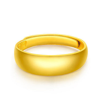 光面蛇肚黄金戒指男女足金9999情侣对戒活口