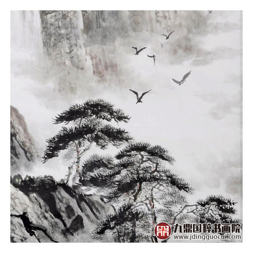 王功学《瀑声轰鸣》66*66cm 山水斗方作品 茶室/客厅挂画 商品图7