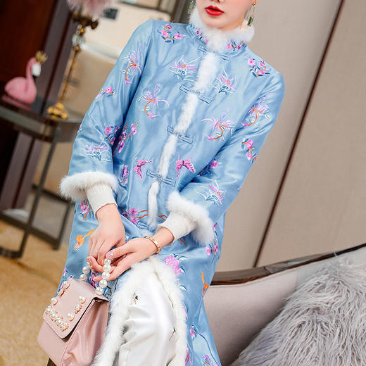 MW-2JT19721毛领棉服2020秋冬长款中年贵族婚宴礼服大衣外套 商品图2