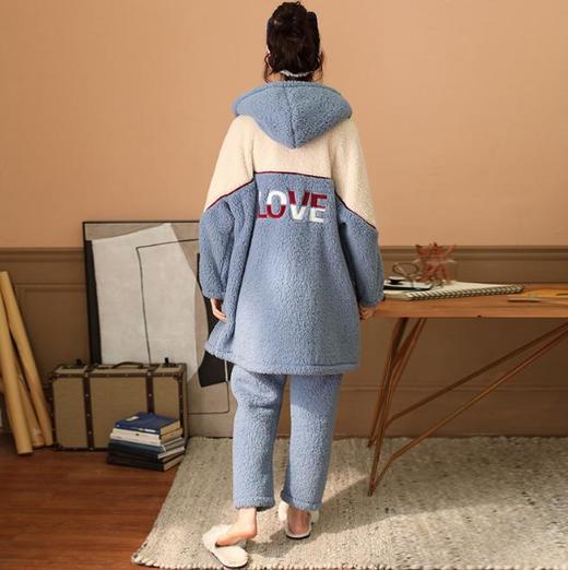 【睡衣女】*冬季加厚羊羔绒连帽中长款睡袍可爱卡通韩版家居服套装 商品图3