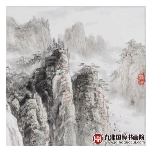 王功学《瀑声轰鸣》66*66cm 山水斗方作品 茶室/客厅挂画 商品图5