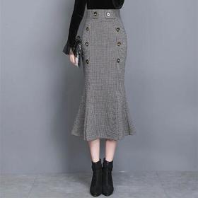TY7817大气格子半身裙千鸟格轻熟风鱼尾裙