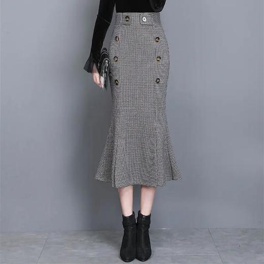 TY7817大气格子半身裙千鸟格轻熟风鱼尾裙 商品图0