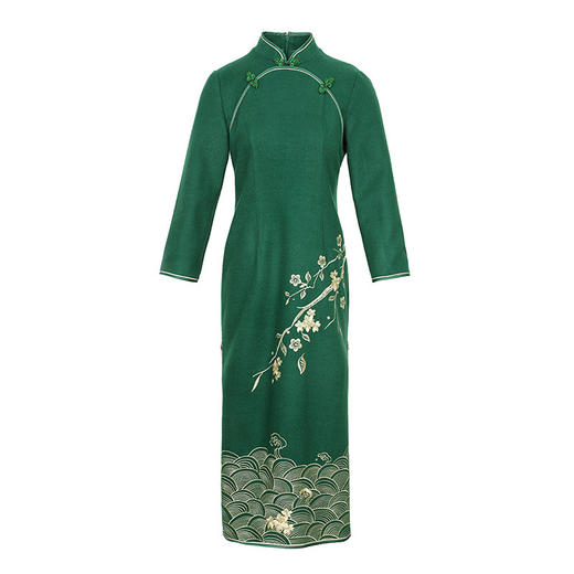 MW-HY99591旗袍改良长袖连衣裙2020新款刺绣时尚妈妈装秋装 商品图4