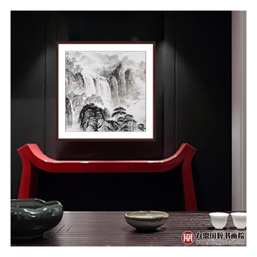 王功学《瀑声轰鸣》66*66cm 山水斗方作品 茶室/客厅挂画 商品图3