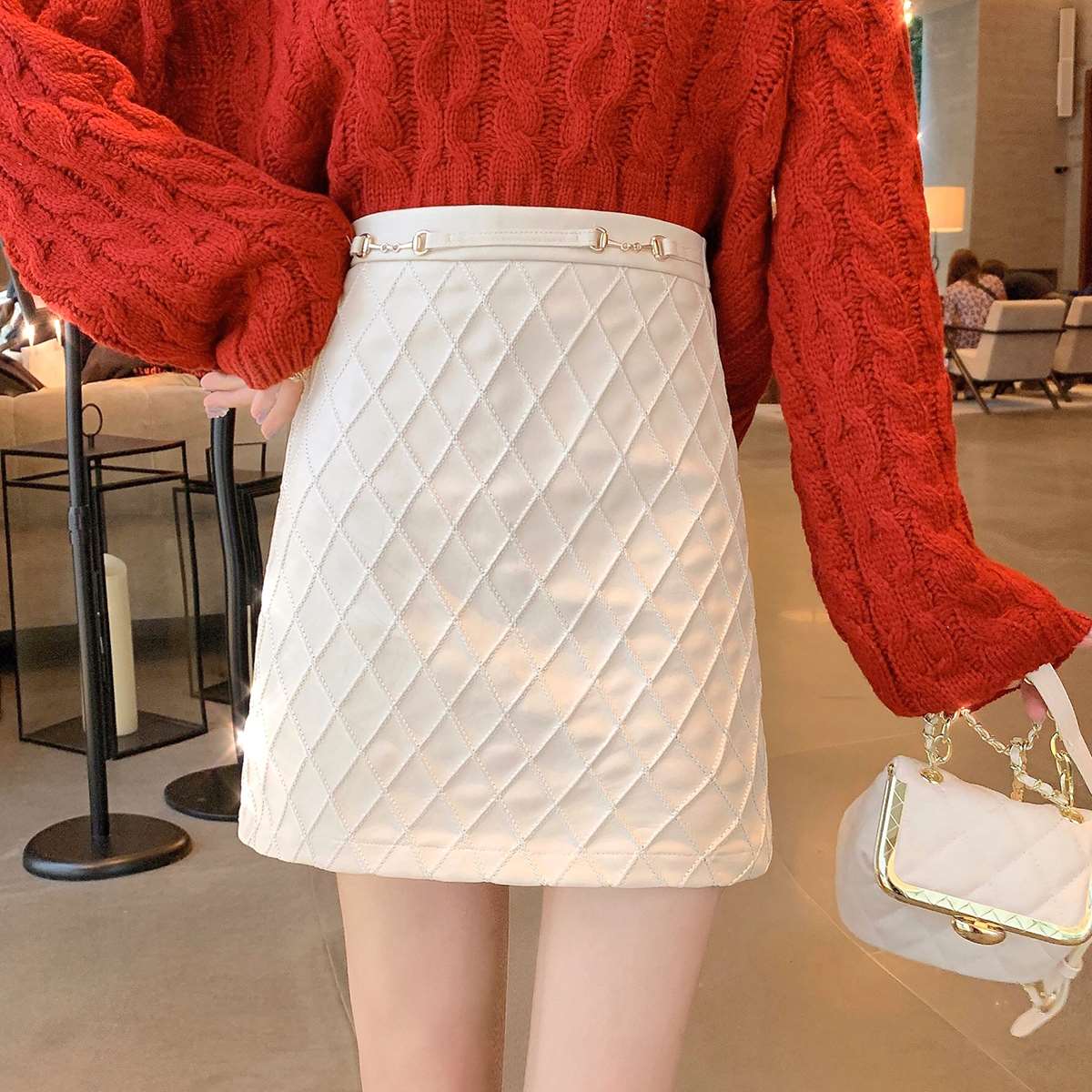 张心子 皮裙半身裙女2020秋冬新款时尚百搭高腰显瘦包臀a字裙短裙U201026