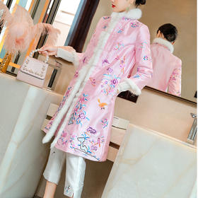 MW-2JT19721毛领棉服2020秋冬长款中年贵族婚宴礼服大衣外套