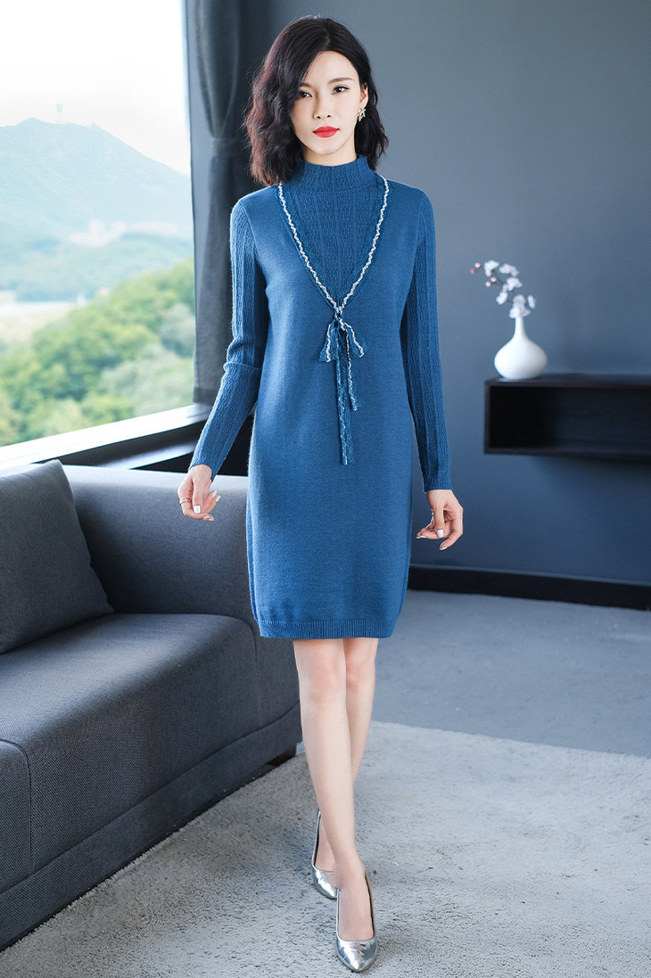 秋冬新款宽松打底中长款过膝针织连衣裙db2261