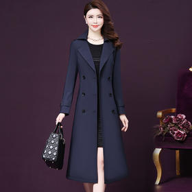 WXY-W-AHH-817X秋装修身显瘦双排扣收腰中长款大码百搭女风衣外套