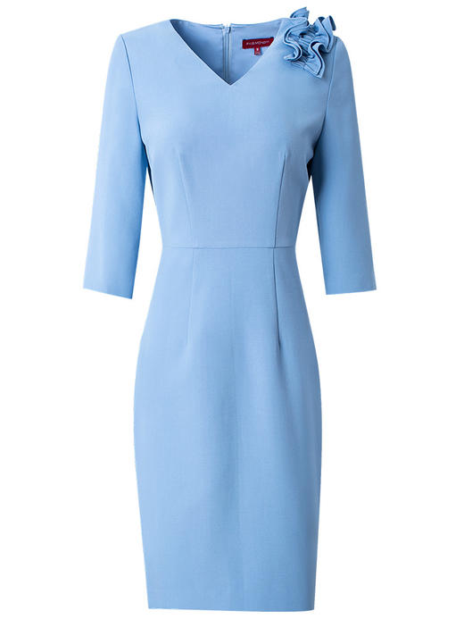 FMY-F20QL33184纯色连衣裙女七分袖V领气质优雅端庄修身职业裙 商品图1