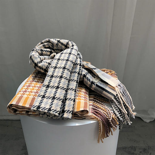 2020冬季新款复古格子仿羊绒围巾女流苏英伦保暖加厚披肩DF 商品图0