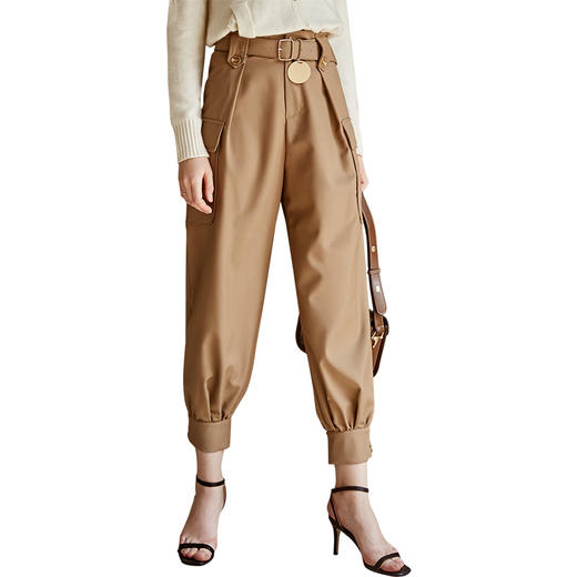 欧芮儿英伦风休闲裤女束脚新款设计感高腰九分直筒裤 商品图3