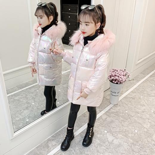 HC-D30-8儿童棉衣女2020冬季新款女童粉色亮面冬装网红棉服外套中长款棉袄 商品图3