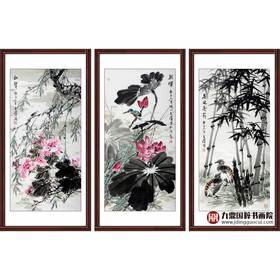 杨秀泽《人生三大定律》97cm*50cm*3 花鸟三条屏作品 卧室/茶室/客厅挂画