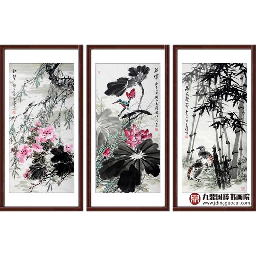 杨秀泽《人生三大定律》97cm*50cm*3 花鸟三条屏作品 卧室/茶室/客厅挂画 商品图0