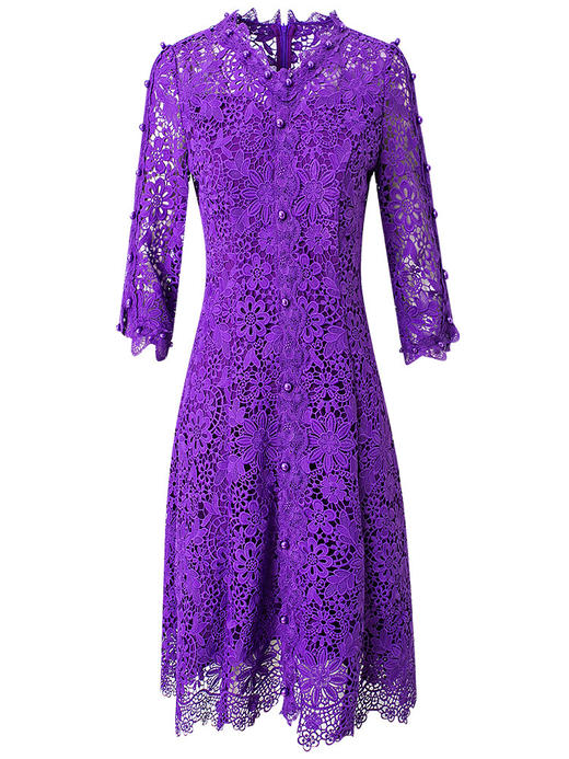 FMY-F20QL33178蕾丝连衣裙女2020早秋新款镂空气质显瘦V领钉珠小个子裙子 商品图1