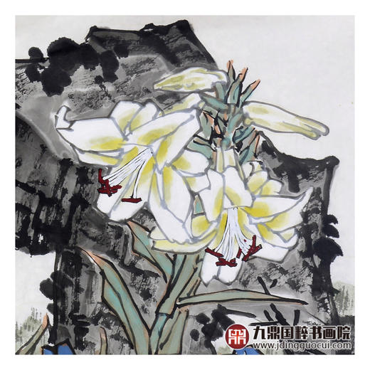 杨秀泽《百合》68*68cm 花鸟斗方作品 餐厅/卧室/茶室挂画 商品图5