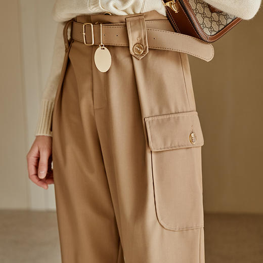 欧芮儿英伦风休闲裤女束脚新款设计感高腰九分直筒裤 商品图2