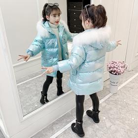 HC-D30-8儿童棉衣女2020冬季新款女童粉色亮面冬装网红棉服外套中长款棉袄