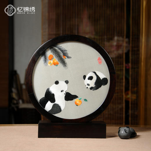 蜀绣双面绣极简座屏-枇杷 商品图0
