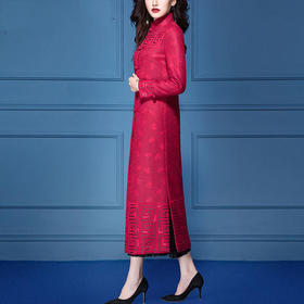 SSGS-MF081新款中国风优雅气质修身立领盘扣长袖中长款加厚外套