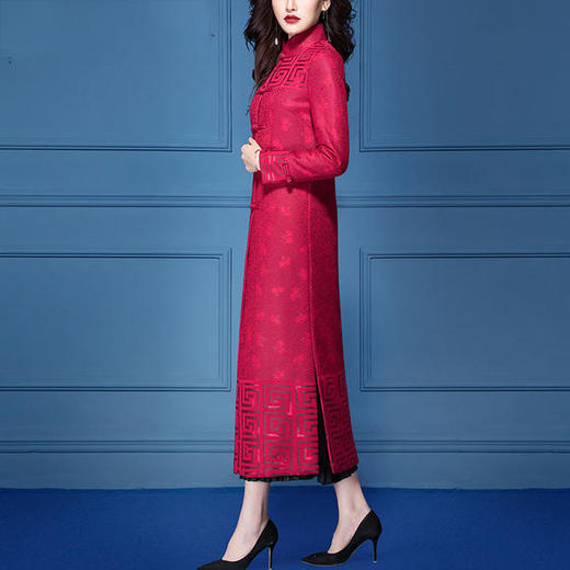 SSGS-MF081新款中国风优雅气质修身立领盘扣长袖中长款加厚外套 商品图0