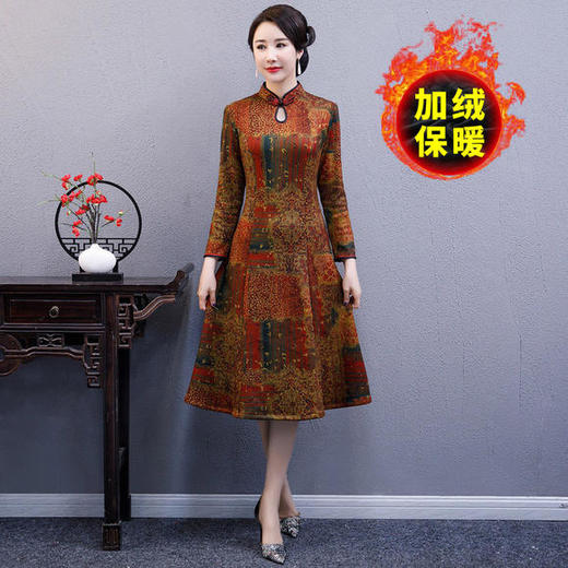 YCE-A273-2090气质大码加绒加厚改良旗袍连衣裙 商品图0
