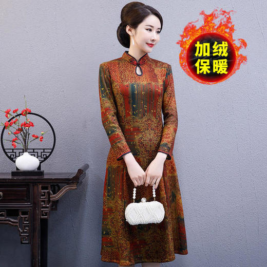 YCE-A273-2090气质大码加绒加厚改良旗袍连衣裙 商品图3