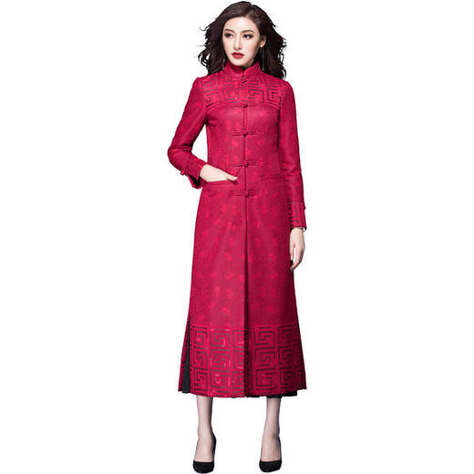 SSGS-MF081新款中国风优雅气质修身立领盘扣长袖中长款加厚外套 商品图2