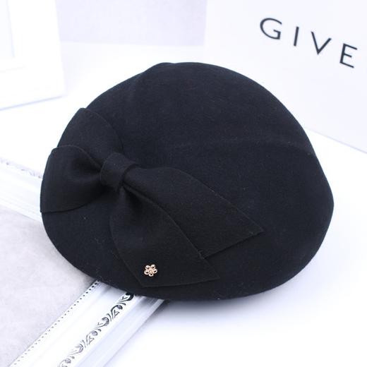 LYX-韩国女士羊毛呢帽子秋冬新款英伦复古蝴蝶结高贵礼帽贝雷帽空姐帽 商品图1