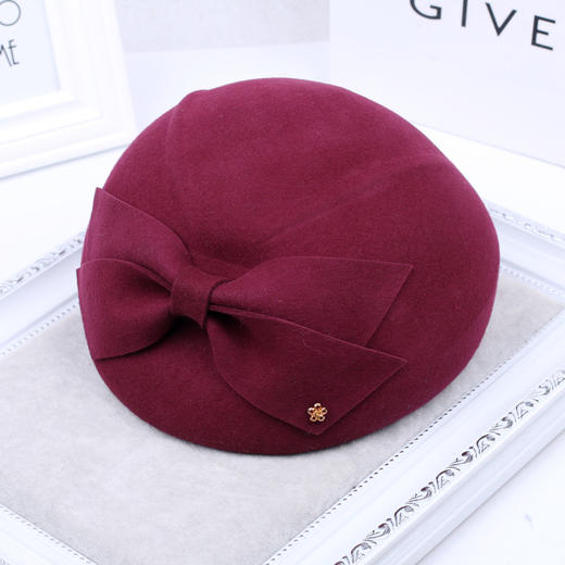 LYX-韩国女士羊毛呢帽子秋冬新款英伦复古蝴蝶结高贵礼帽贝雷帽空姐帽 商品图2
