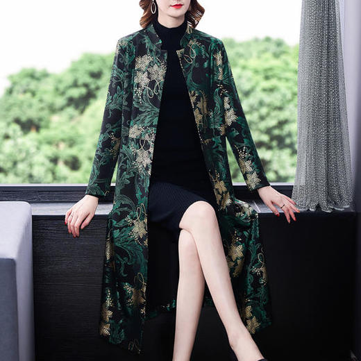 AHM-fls0231过膝时尚气质优雅显瘦印花复古外套 商品图3