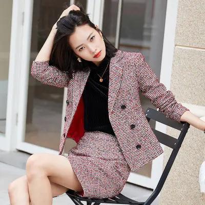 XZ-QYC9385小香风职业套裙2020千鸟格毛呢格纹气质干练知性 商品图2