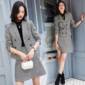 XZ-QYC9385小香风职业套裙2020千鸟格毛呢格纹气质干练知性