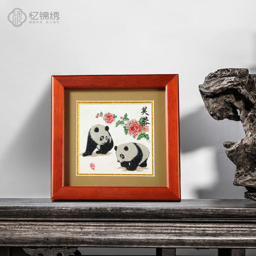 蜀锦小座屏-芙蓉双熊猫 商品图0