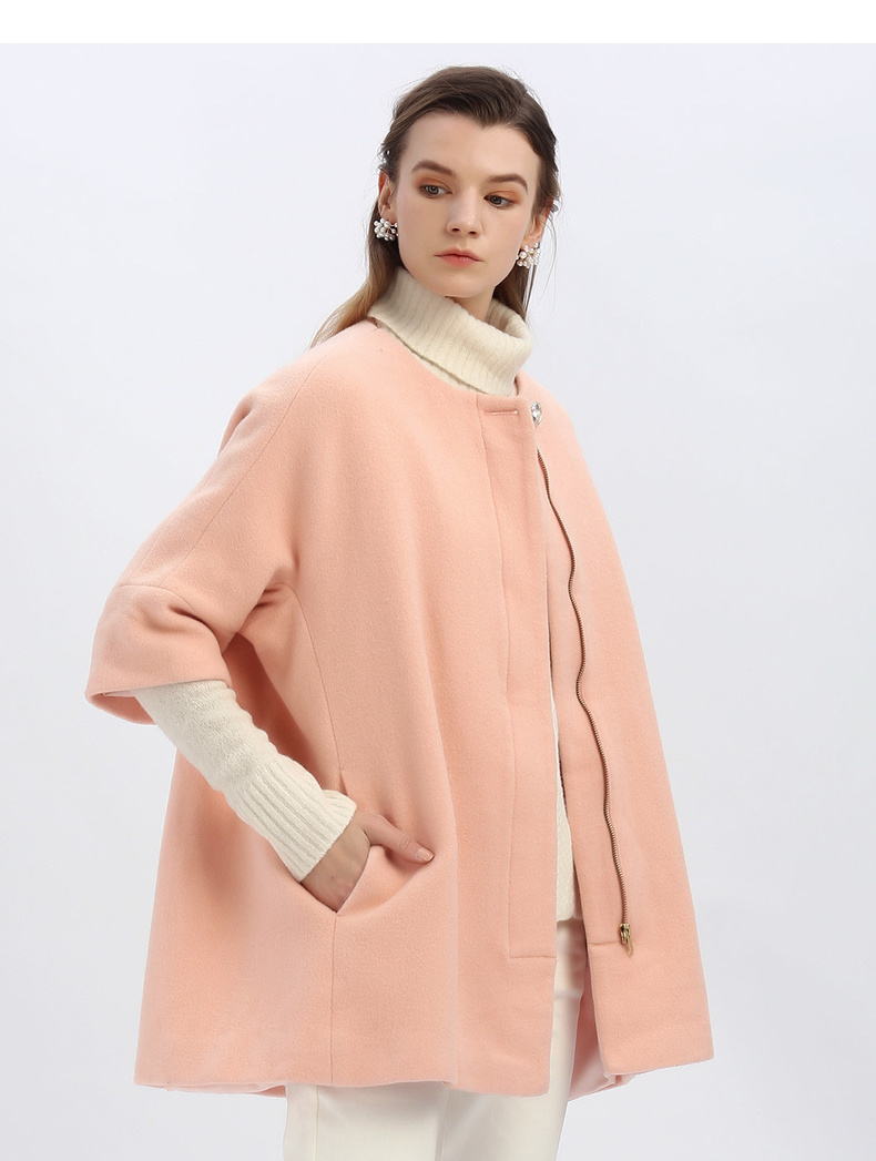 舒朗冬款毛呢外套五分袖圆领优雅宽松呢子上衣女s2144h119
