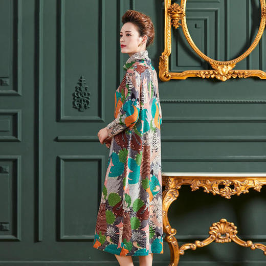 宽松针织，套头中长款纯羊毛印花连衣裙WY-L7101 商品图1