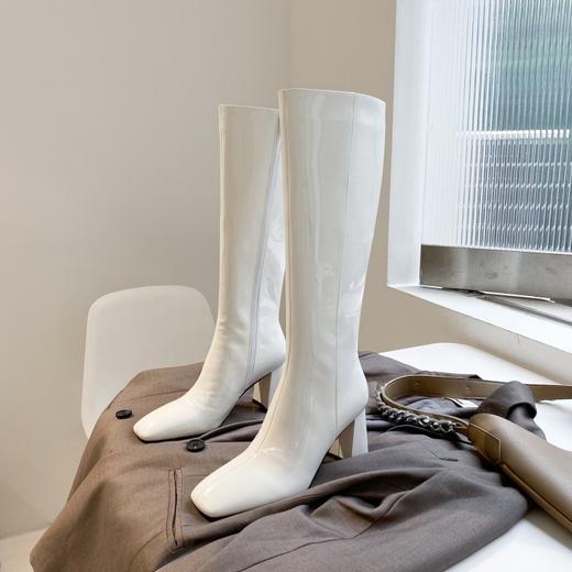 上海旗袍厂DQ-DQ882    秋季新款方头粗跟纯色真皮时装靴侧拉链休闲时尚绒里百搭高筒靴 商品图0